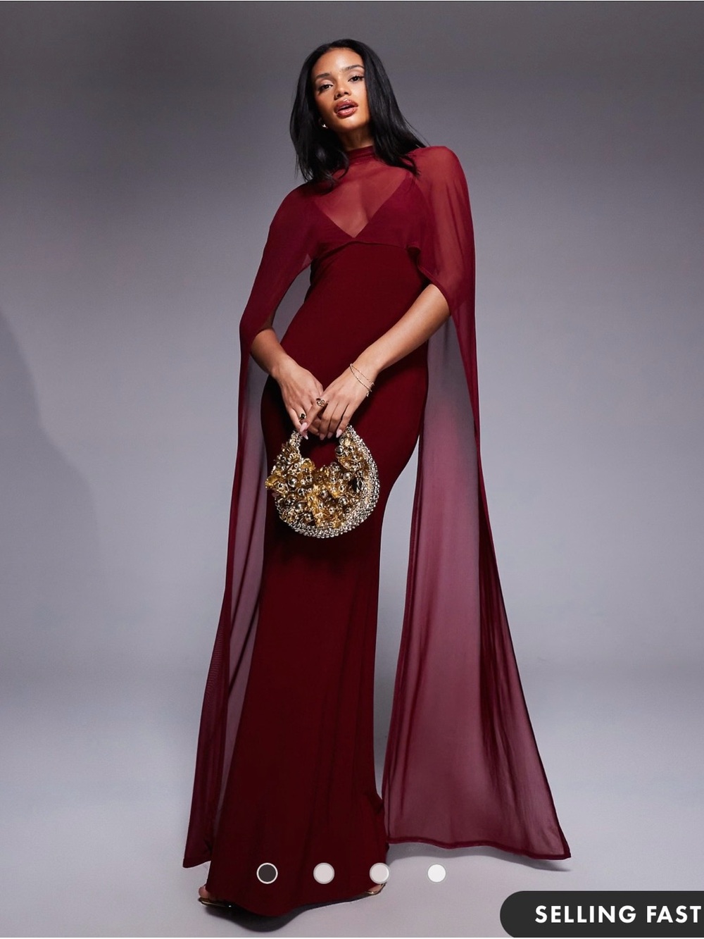 ASOS Burgundy Sheer-Cape Evening Gown
